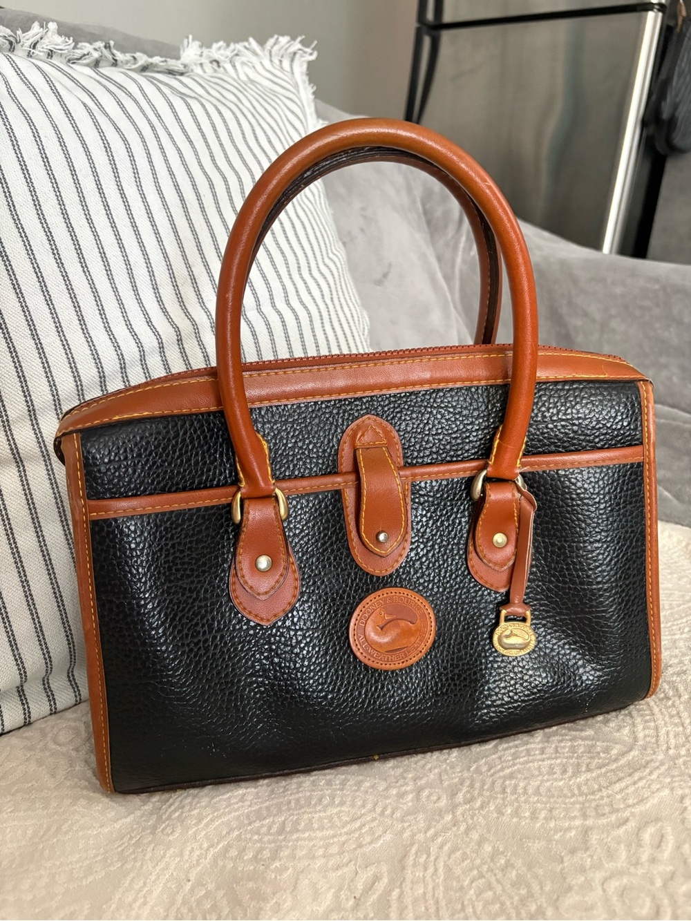 Dooney & Bourke All Weather Classic Black and Tan Leather Satchel Handbag